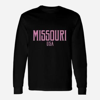 Missouri Usa Vintage Text Pink Print Long Sleeve T-Shirt - Seseable
