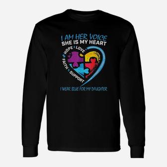 Mom Dad Puzzle I Wear Blue For My Daughter Awareness Long Sleeve T-Shirt - Seseable