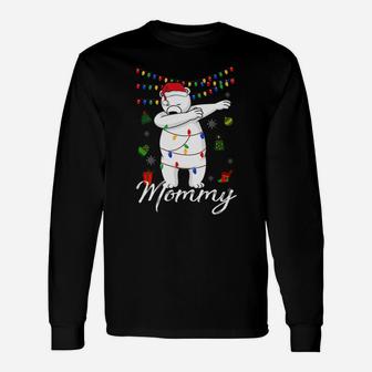 Mommy Bear With Santa Hat Dabbing Christmas Pajamas Long Sleeve T-Shirt - Seseable