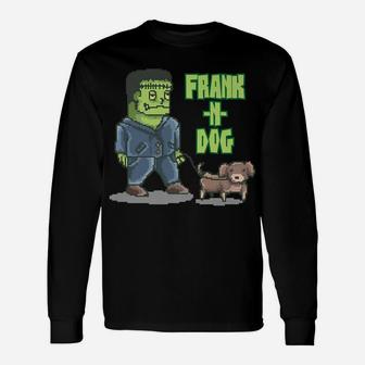 Monster Frank And Dog Walking Long Sleeve T-Shirt - Seseable