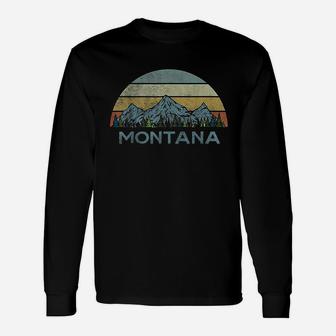 Montana Vintage Retro Mountain Striped Sunset Souvenir Long Sleeve T-Shirt - Seseable