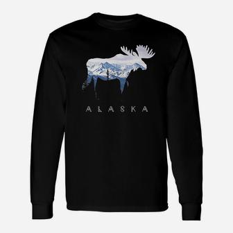Moose Snowy Mountain Alaskan Tourist Or Resident Long Sleeve T-Shirt - Seseable
