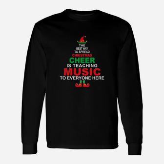 Music Teacher Christmas Elf Cheer Long Sleeve T-Shirt - Seseable