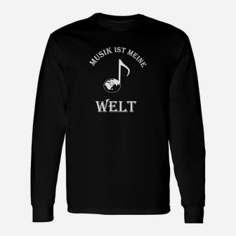 Musik Ist Meine Welt Schwarzes Langarmshirts, Kopfhörer Motiv Design - Seseable