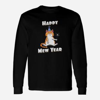 New Year Eve Cat Happy Mew Year Long Sleeve T-Shirt - Seseable