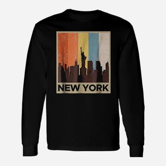 New York City Skyline Vintage Retro 70's Nyc Graphic Long Sleeve T-Shirt - Seseable