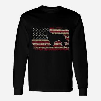 Newfie Dog America Flag Patriotic Dog Lover Long Sleeve T-Shirt - Seseable