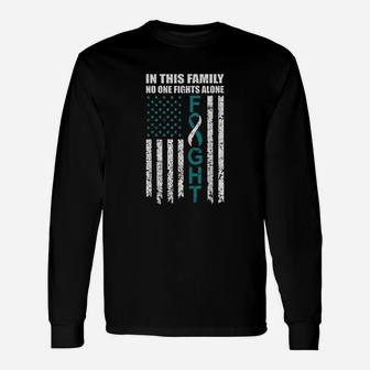 No One Fights Alone Cervical Awareness Us Flag Long Sleeve T-Shirt - Seseable