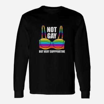 Not Gay But Very Supportive Lgbt Straight Ally Bra Meme Human Flag Long Sleeve T-Shirt - Seseable