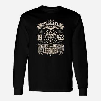 November 1963 Legenden Geburtstag Langarmshirts, Schwarzes Retro Design - Seseable