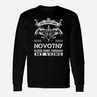 Novotny Blood Runs Through My Veins Name Shirts Long Sleeve T-Shirt - Seseable