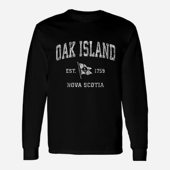 Oak Island Canada Vintage Nautical Boat Anchor Flag Sports Long Sleeve T-Shirt - Seseable