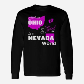 Ohio Girl In Nevada Shirts Ohio Girl Tshirt,nevada Girl T-shirt,nevada Girl Tshirt,ohio Girl In Nevada Shirts,nevada T-shirts Hoodie Long Sleeve T-Shirt - Seseable