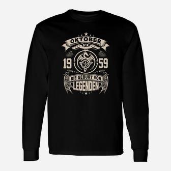 Oktober 1959 Legenden Geburt Schwarzes Langarmshirts, Retro Geburtsjahr Design - Seseable