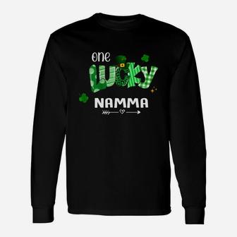 One Lucky Namma Shamrock Leopard Green Plaid St Patrick Day Long Sleeve T-Shirt - Seseable