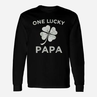 One Lucky Papa St Patricks Day Retro Father Long Sleeve T-Shirt - Seseable