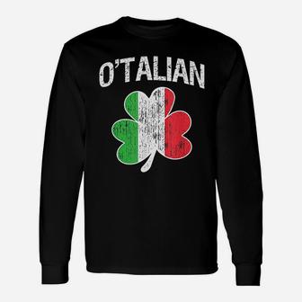 O'talian Italian Shamrock Flag Italy Pride Irish Long Sleeve T-Shirt - Seseable