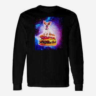 Outer Space Galaxy Dog Riding Burger Premium Long Sleeve T-Shirt - Seseable