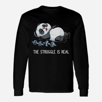 Panda The Struggle Is Real Weightlifting Fitness Long Sleeve T-Shirt - Seseable