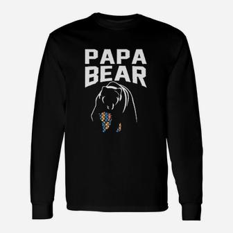 Papa Bear Father Colorful Puzzle Long Sleeve T-Shirt - Seseable
