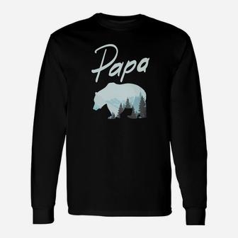 Papa Bear Shirt Winter Mountain Fathers Day Long Sleeve T-Shirt - Seseable