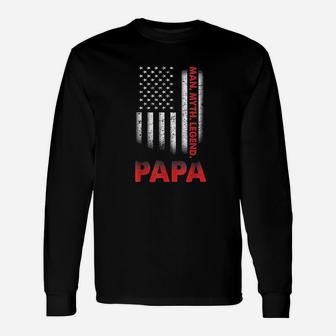 Papa Man Myth Legend Vintage For Dad Father Long Sleeve T-Shirt - Seseable