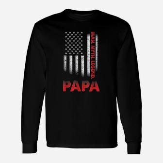 Papa Man Myth Legend Vintage For Dad Father Long Sleeve T-Shirt - Seseable