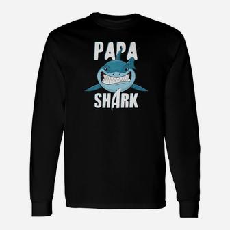 Papa Shark Shirt Deep Sea Ocean Life Dad Long Sleeve T-Shirt - Seseable