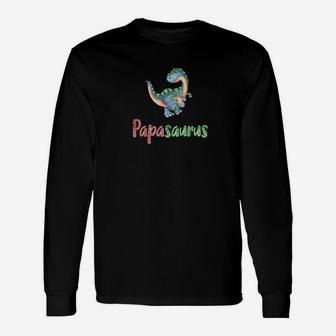 Papasaurus Cute Father Or Papa Dino Watercolor Long Sleeve T-Shirt - Seseable