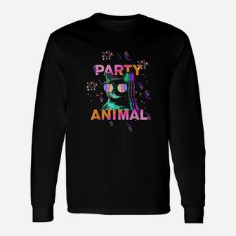 Party Cat Party Animal Colorful Graphic Long Sleeve T-Shirt - Seseable