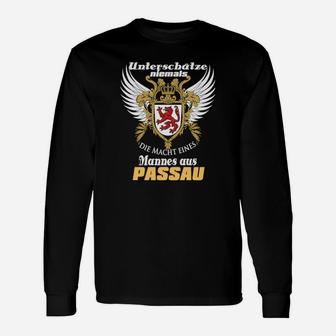 Passau Stolz Adler Langarmshirts für Herren, Schwarz mit Wappen & Spruch - Seseable