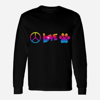 Peace Love Dogs Hippie Style Retro Colorful Dog Lover Long Sleeve T-Shirt - Seseable