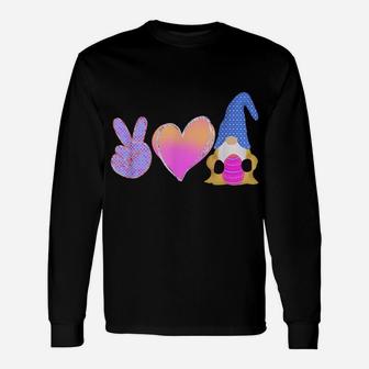 Peace Love Gnome Holding Easter Egg Love Easter Gnome Long Sleeve T-Shirt - Seseable