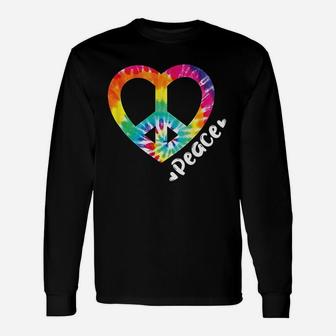 Peace Tie Dye Vintage Heart Hippie Retro Groovy Long Sleeve T-Shirt - Seseable