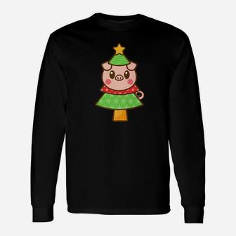 Pig Christmas Tree Cute Pig Lovers Long Sleeve T-Shirt - Seseable