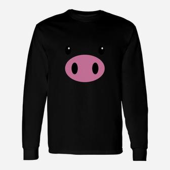 Pig Face Cute Swine Face Halloween Long Sleeve T-Shirt - Seseable