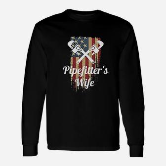 Pipefitters Wife Pride Patriotic Distressed Long Sleeve T-Shirt - Seseable