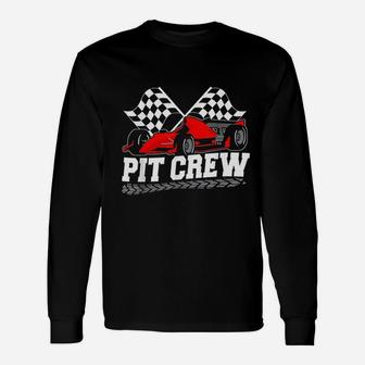 Pit Crew Car Racing Checkered Flag Racing Party Long Sleeve T-Shirt - Seseable