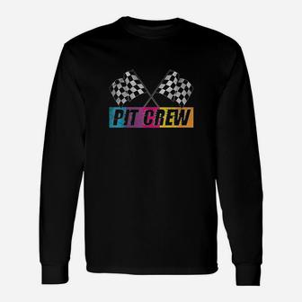 Pit Crew Race Car Party Checkered Flag Car Racing Party Long Sleeve T-Shirt - Seseable