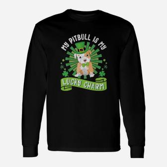 My Pitbull Is My Lucky Charm St Patrick Day Long Sleeve T-Shirt - Seseable