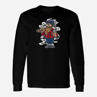 Pizza For Dad Man Beard With Pizza Slice Long Sleeve T-Shirt - Seseable