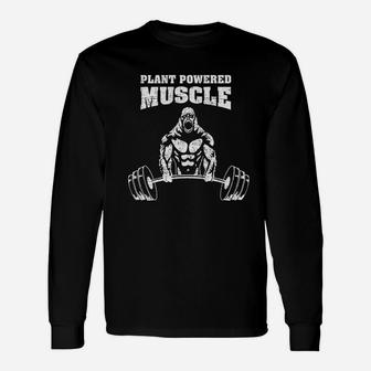 Plant Powered Muscle Vegan Power Bodybuilding Gym Slogan Long Sleeve T-Shirt - Seseable