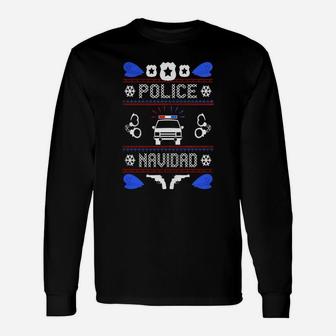 Police Navidad Cop Ugly Christmas Sweater Long Sleeve T-Shirt - Seseable