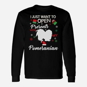 Pomeranian Christmas Clothes Open Presents Dog Clothing Long Sleeve T-Shirt - Seseable