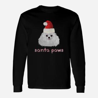 Pomeranian Puppy Santa Paws Pom Pomeranian Christmas Long Sleeve T-Shirt - Seseable