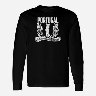 Portugal Wappen Langarmshirts Schwarz mit Slogan Design, Fanbekleidung - Seseable