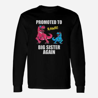 Promoted To Big Sister Again 2021 Dinosaur Women Girl Long Sleeve T-Shirt - Seseable