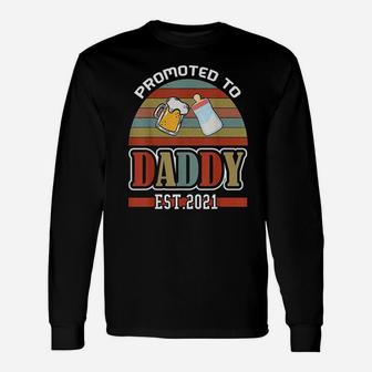 Promoted To Daddy 2021 Retro New Baby Dad Est 2021 Long Sleeve T-Shirt - Seseable