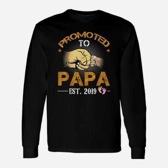 Promoted To Papa Est 2019 New Dad Fathers Day Long Sleeve T-Shirt - Seseable