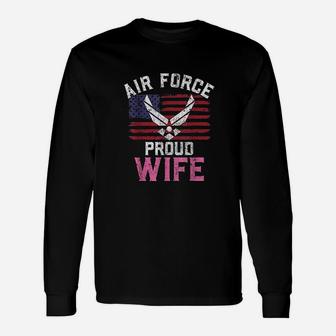 Proud Air Force Wife American Flag Veteran Long Sleeve T-Shirt - Seseable